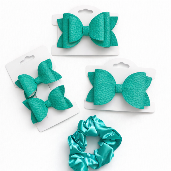 School Hair Accessories Jade Teal Pack Bows, Clips, Scrunchie