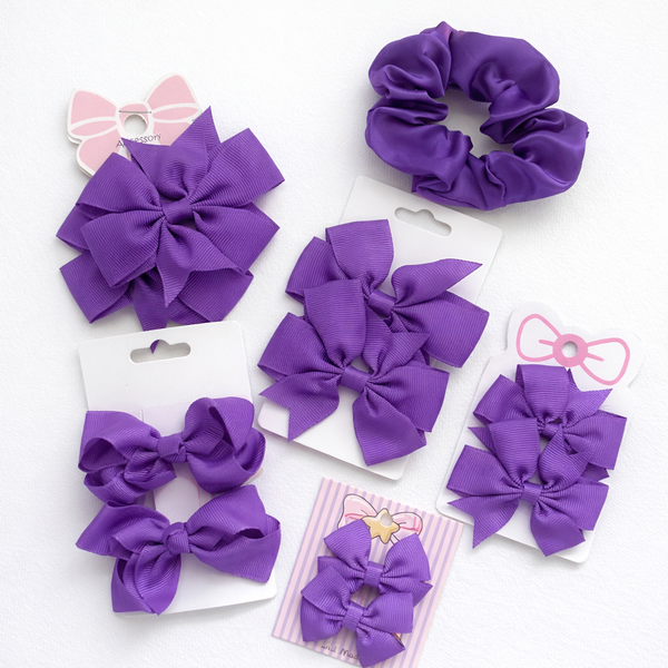 School Hair Accessories Purple Pack Bows, Clips, Hair Ties, Scrunchie