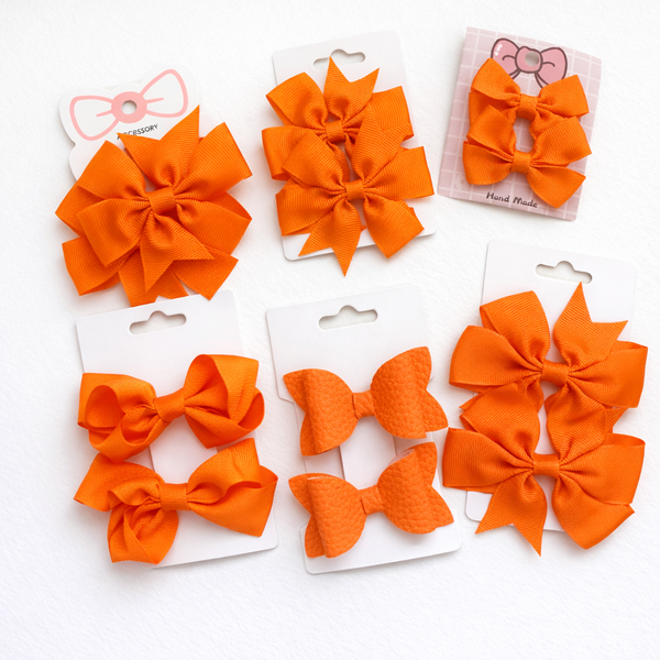 School Hair Accessories Orange Pack Bows, Clips, Hair Ties