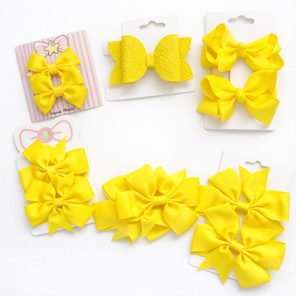 School Hair Accessories Yellow Pack Bows, Clips, Hair Ties