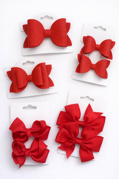 School Hair Accessories Red Pack Bows, Clips