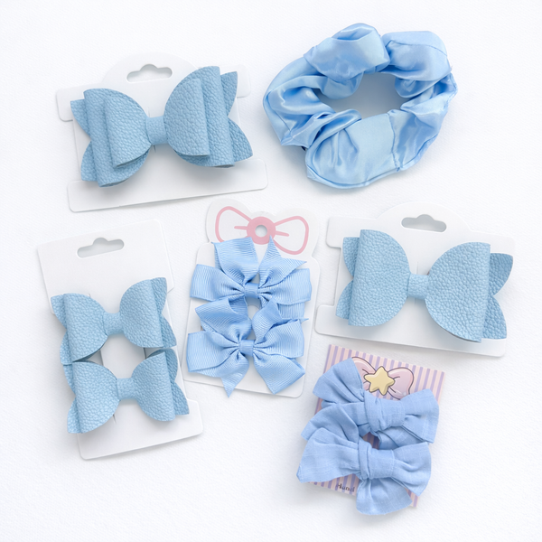 School Hair Accessories Light Blue Bluebird Pack Bows, Clips, Scrunchie