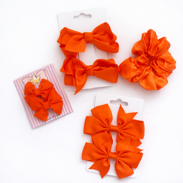 School Hair Accessories Orange Pack Hair Bow Clips Scrunchie