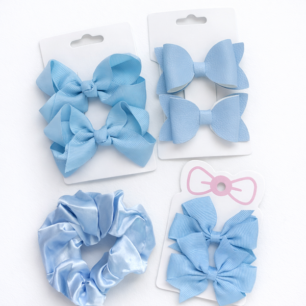 School Hair Accessories light Blue Bluebird Pack Hair Bow Clips Scrunchie