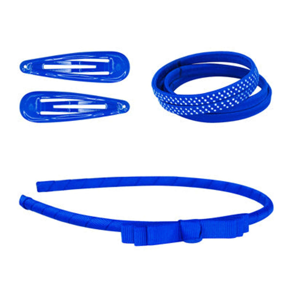 School Hair Accessories Blue Bow Headband, Hair Ties and Pair Snap Clips