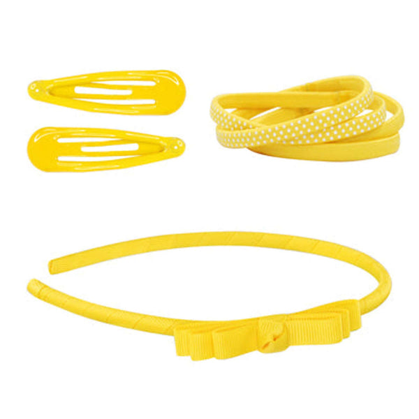 School Hair Accessories Yellow Bow Headband, Hair Ties and Pair Snap Clips