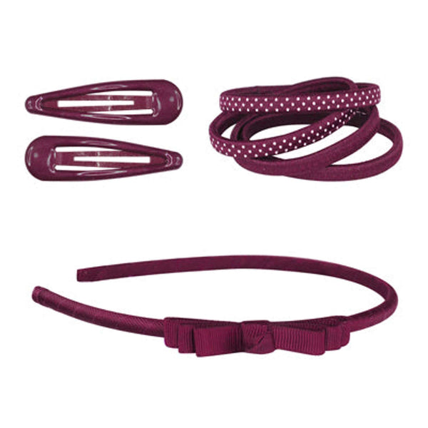 School Hair Accessories Maroon Bow Headband, Hair Ties and Pair Snap Clips