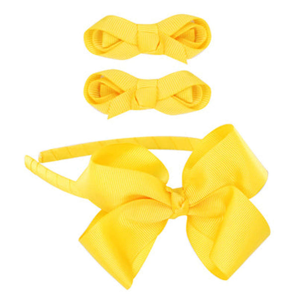 School Hair Accessories Yellow Bow Headband and Pair Bow Clips