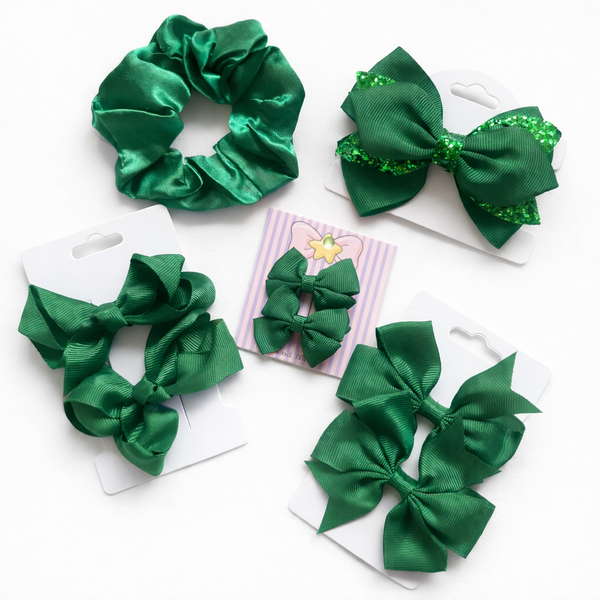 School Hair Accessories Bottle Green  Pack Bows, Clips, Scrunchie