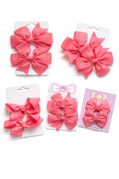 School Hair Accessories coral pink Pack Bows, Clips, Hair Ties