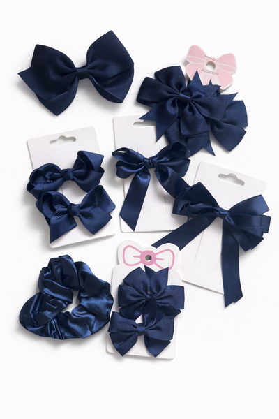 School Hair Accessories Navy Blue Pack Bows, Clips, Scrunchie