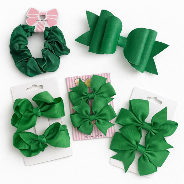 School Hair Accessories Emerald Green Pack Bows, Clips, Scrunchie