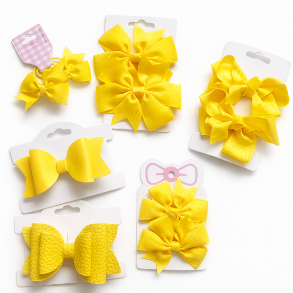 School Hair Accessories Yellow Pack Bows, Clips, Hair Ties
