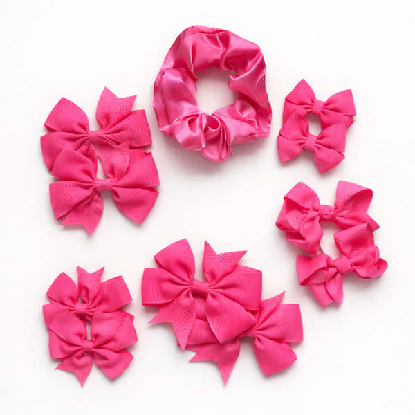 School Hair Accessories Hot Pink Pack Bows, Clips, Scrunchie