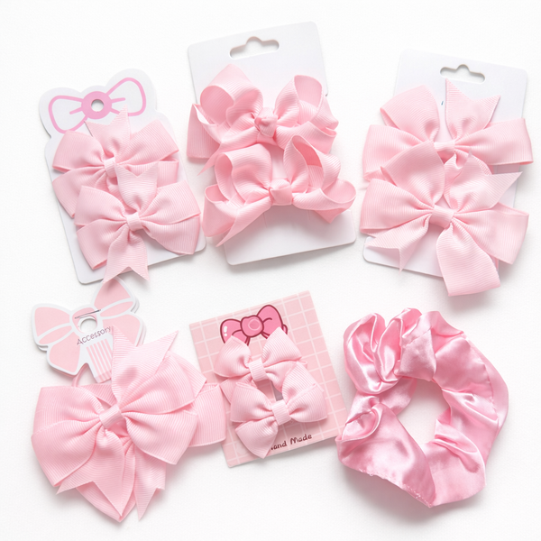 School Hair Accessories Light Pink Pack Bows, Clips, Scrunchie