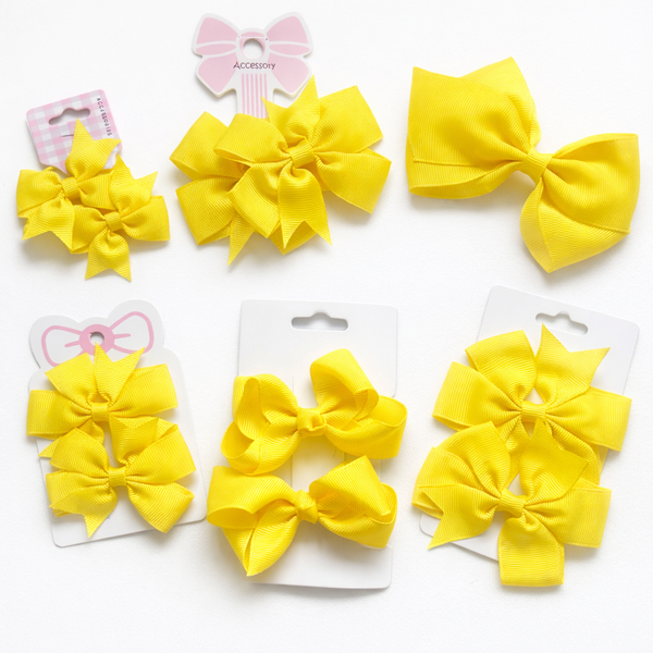 School Hair Accessories Yellow Pack Bows, Clips, Hair Ties