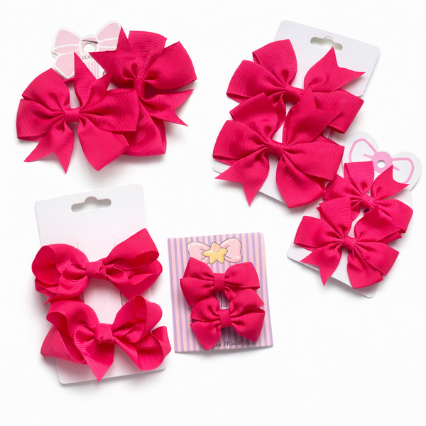 School Hair Accessories Bright Pink Pack Bows, Clips, Fabric Bows