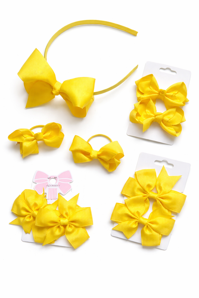 School Hair Accessories Yellow Pack Bows, Clips, Headband, Hair Ties