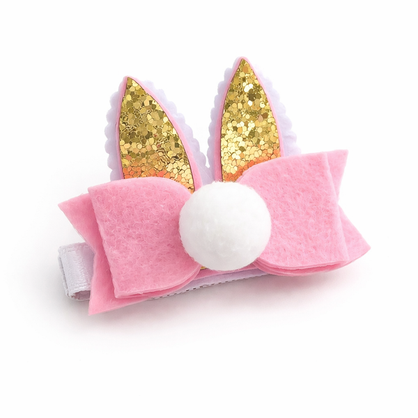 Felt Bunny Ears Hair Clip with Gold Glitter Ears