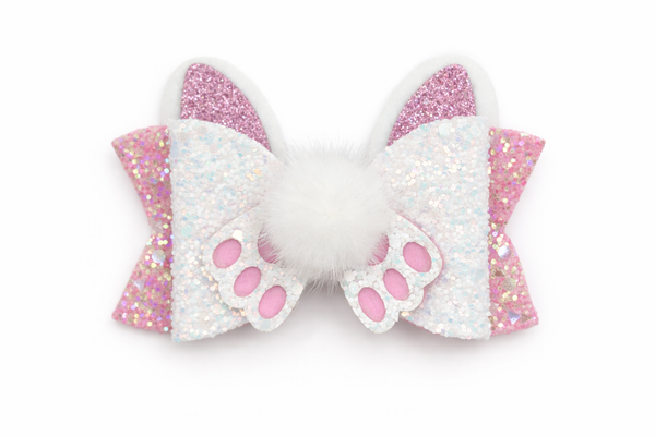 Pink and White Easter Bunny Hair Clip