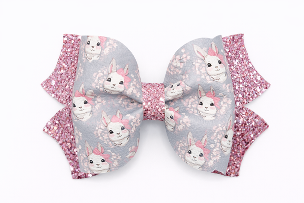Pink and Grey Large Easter Bunny Bow