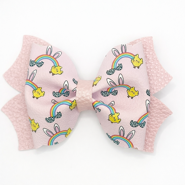 Pink Rainbow Bunny Large Easter Bow