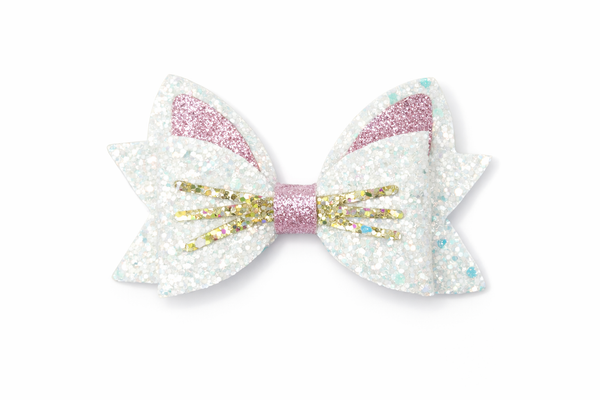 White Glitter Easter Bunny Bow Clip