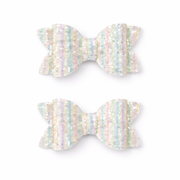Pastel Rainbow Stripes Glitter Mini Pigtail Bows