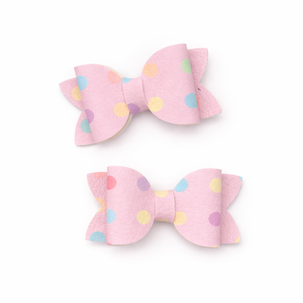 Pink Spots Mini Pigtail Bows
