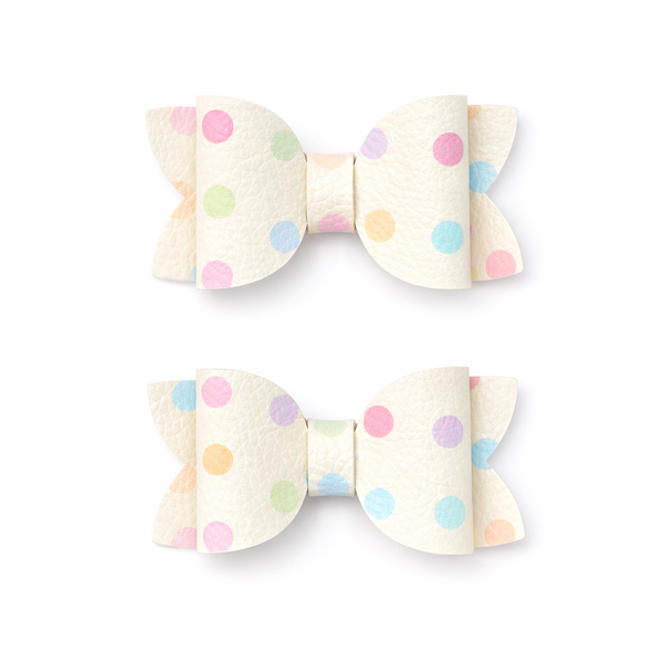Cream Spots Mini Pigtail Bows
