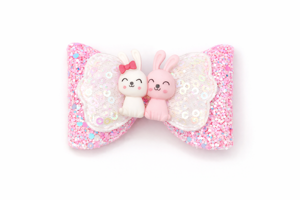 Pink and White Bunnies Easter Hair Clip