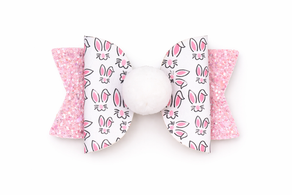 Easter Bunny Hair Clip Pink Glitter and White Glitter Bow