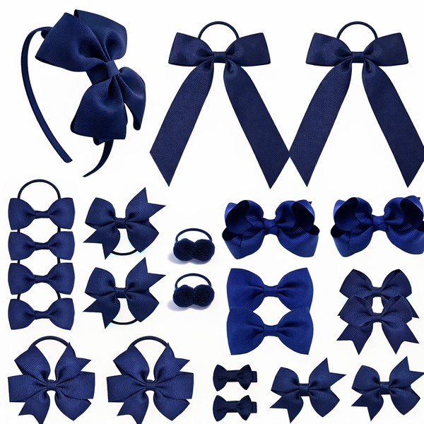 School Hair Accessories Navy Pack Bows, Clips, Hair Ties, Headband