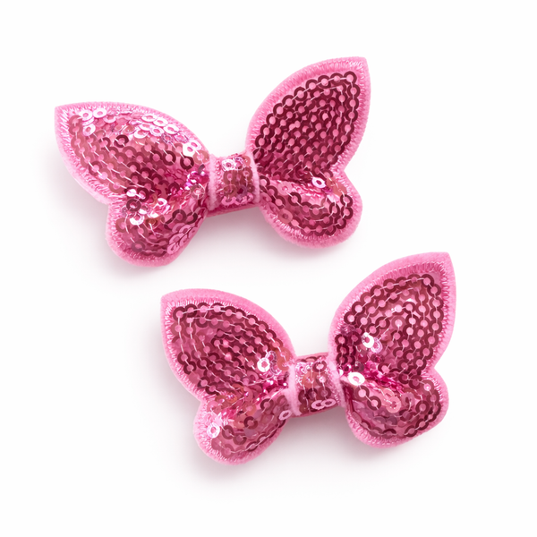 Pair Pink Sequin Butterfly Clips