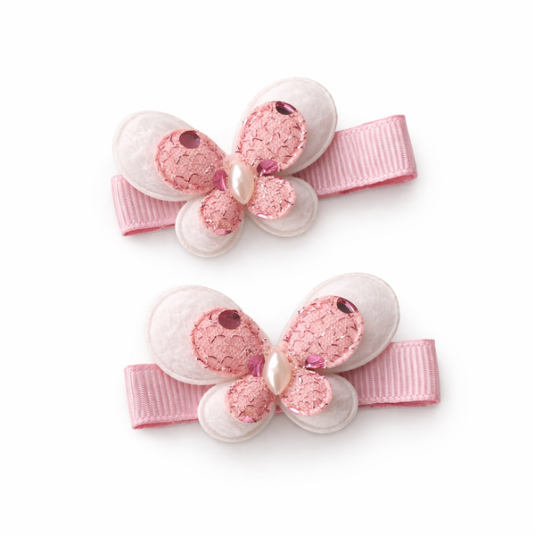 Pair Pink Sequin Spot Butterfly Clips