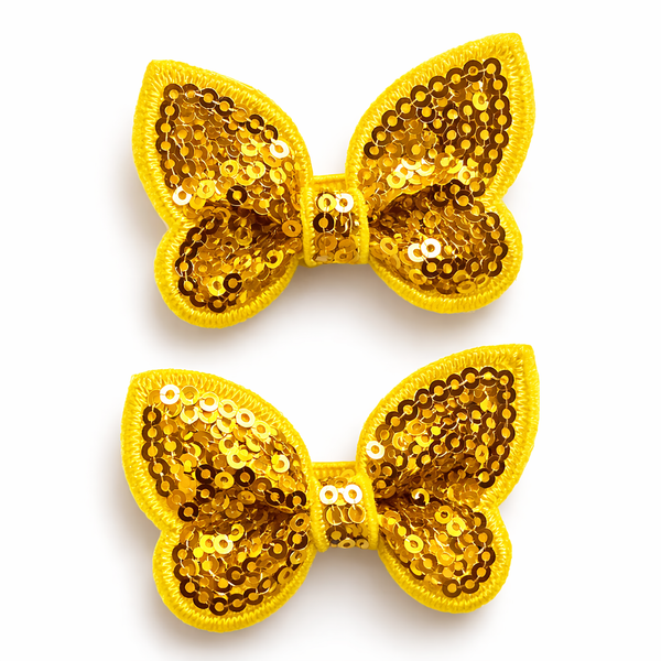 Pair Yellow Sequin Butterfly Clips