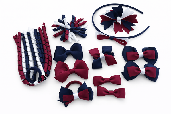 School Uniform, Sport Team Hair Accessories  -custom made, choose colours needed - Mixed Pack Clips, hair ties and headband