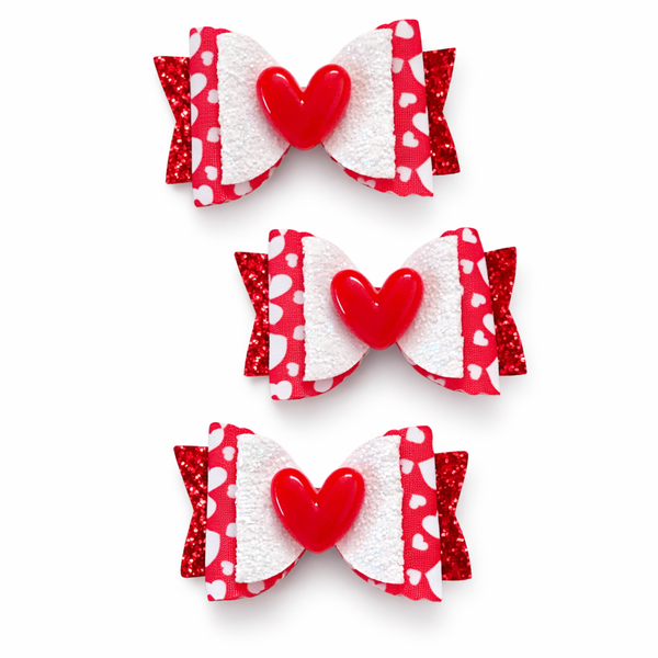 Red and White Hearts Valentine’s Day Bow Hair Clip