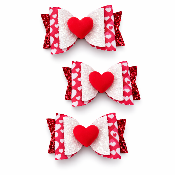 Red, Pink and White Hearts Valentine’s Day Bow Hair Clip