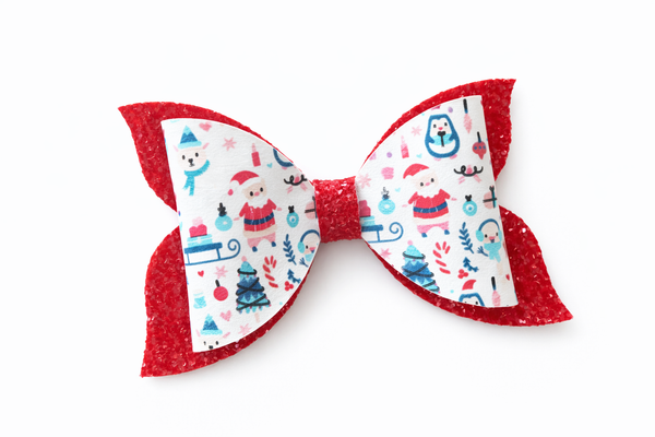 Christmas Santa Sleigh and Red Glitter Bow