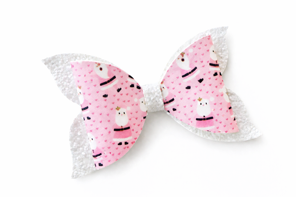 Christmas Pink Santa and White Glitter Bow