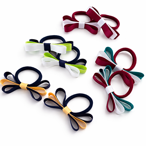 School Hair Accessories -custom made, choose colours needed- Pigtail Ribbon Bow Pair
