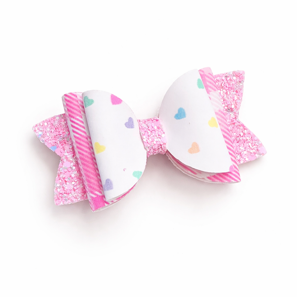 Hearts and Glitter Bow Hair Clip