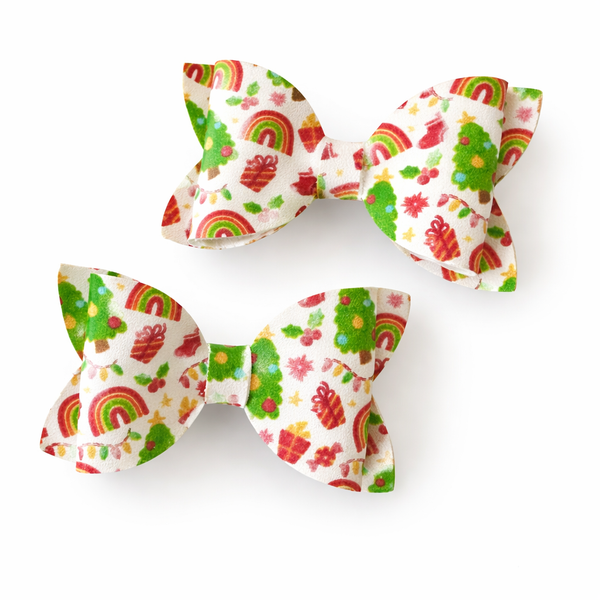Rainbow Christmas Pigtail Pair Bow