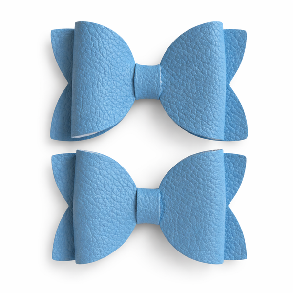 Pigtail Pair Light Blue Faux Leather School Bow Hair Clip School Hair Accessories