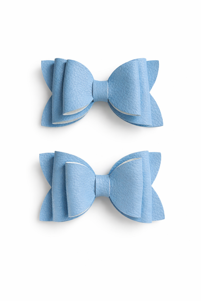 Pigtail Pair Light Blue Faux Leather School Double Bow Hair Clip School Hair Accessories