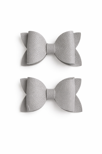 Pigtail Pair Light Grey Faux Leather School Bow Hair Clip School Hair Accessories