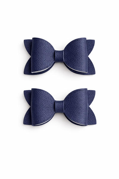 Pigtail Pair blue Faux Leather School Bow Hair Clip School Hair Accessories