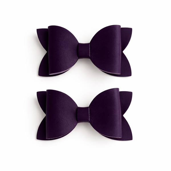 Pigtail Pair Dark Purple Faux Leather School Bow Hair Clip School Hair Accessories
