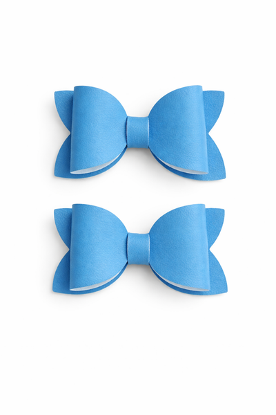 Pigtail Pair Island Blue Faux Leather School Bow Hair Clip School Hair Accessories